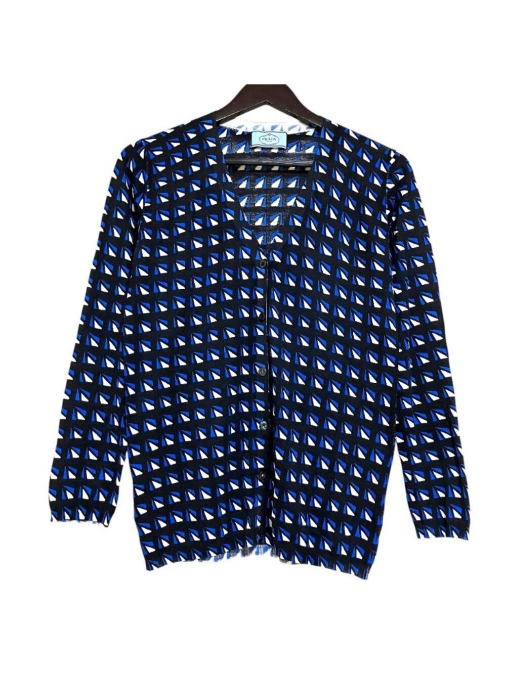 Prada Geometric Knit Cardigan Black Blue White